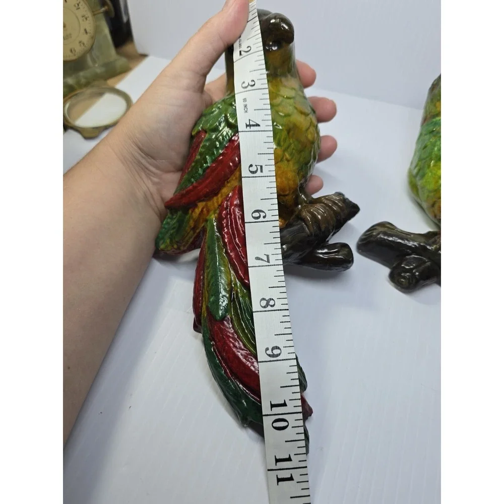 Mid-Century Chalkware Parrot Bird Wall Hanging Sculptures Set Of 2 Tropical Life